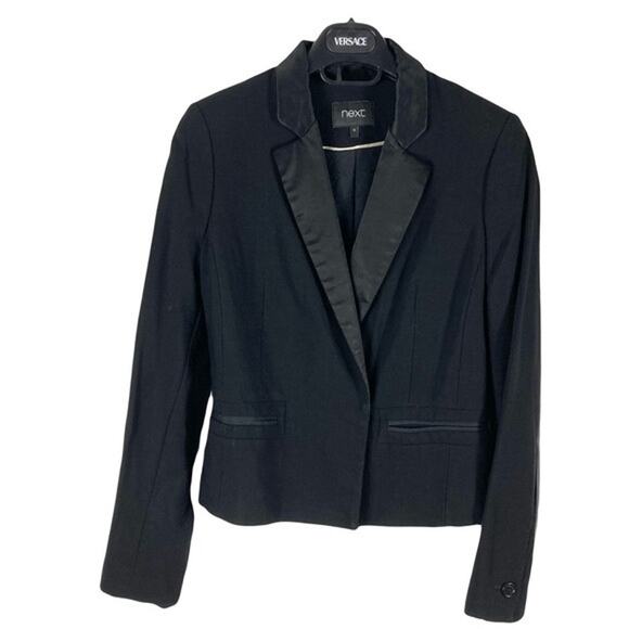 NEXT Blazer Jacket US6 Wool Tuxedo-Style Satin-Collar 2 Button Pocket Lined - Picture 1 of 14